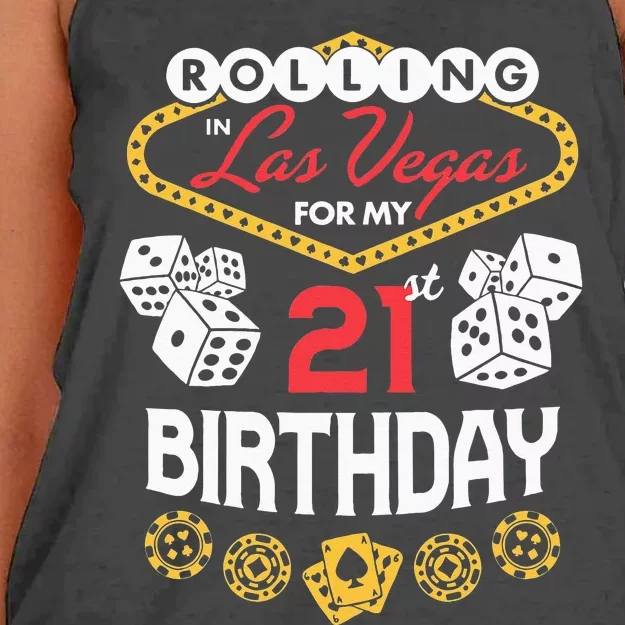 Rolling In Las Vegas For My 21st Birthday Women's Knotted Racerback Tank