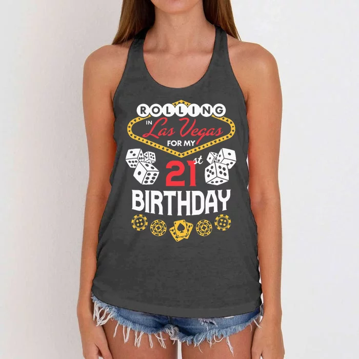 Rolling In Las Vegas For My 21st Birthday Women's Knotted Racerback Tank