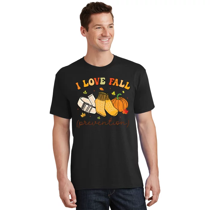 Retro I Love Fall Prevention Fall Physical Therapy Groovy T-Shirt