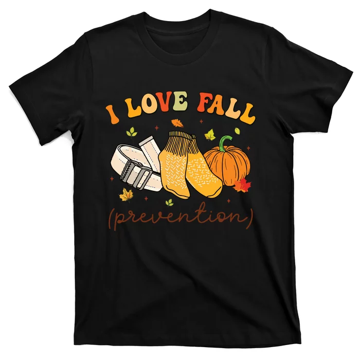 Retro I Love Fall Prevention Fall Physical Therapy Groovy T-Shirt