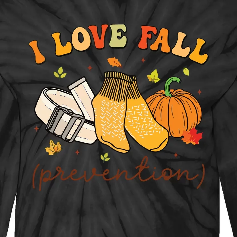 Retro I Love Fall Prevention Fall Physical Therapy Groovy Tie-Dye Long Sleeve Shirt