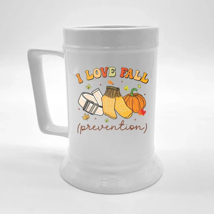 Retro I Love Fall Prevention Fall Physical Therapy Groovy Front & Back Beer Stein