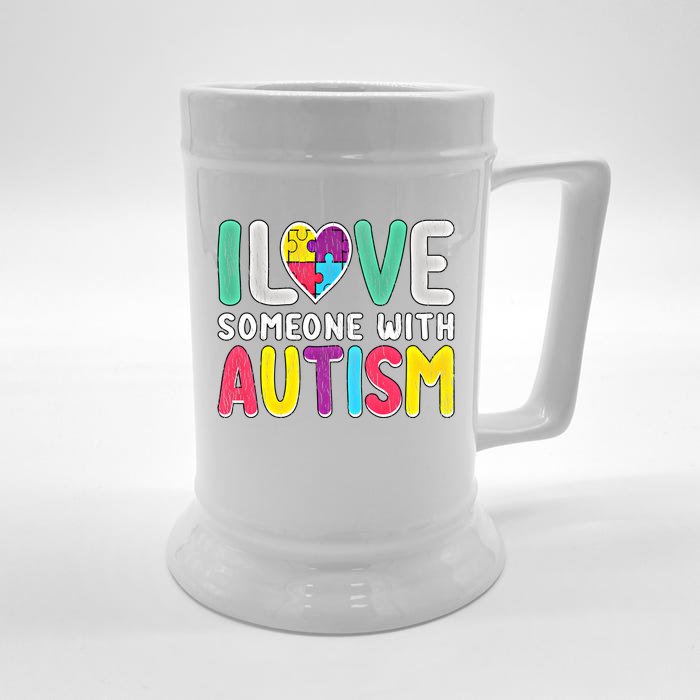 Retro I Love Someone With Autism Awareness Family Matching Gift Front & Back Beer Stein