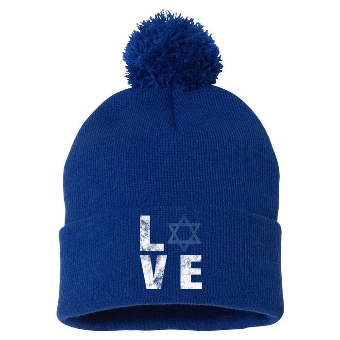 Retro I Love Israel Jewish Gifts Star of David Israeli Pom Pom 12in Knit Beanie