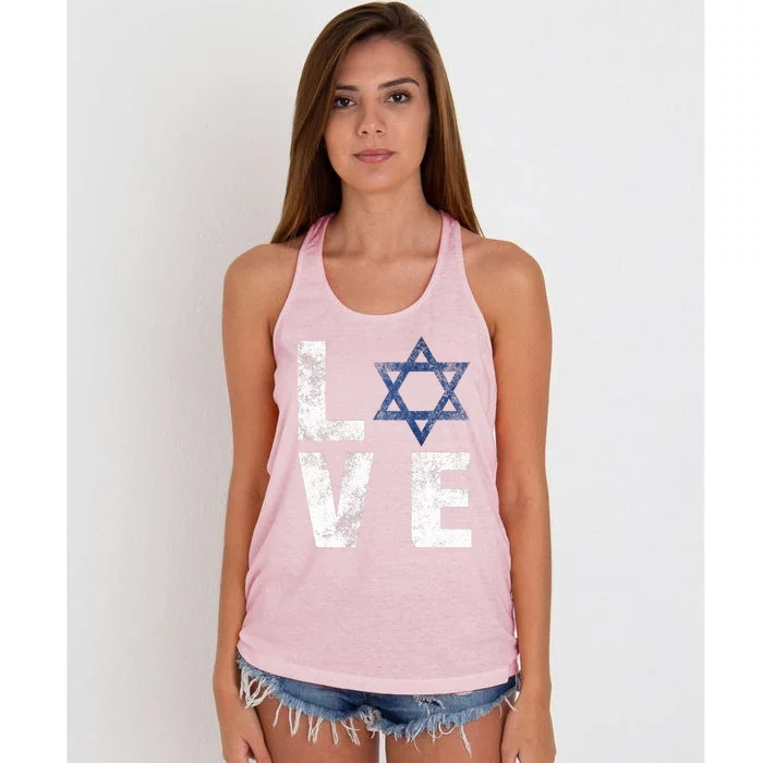 Retro I Love Israel Jewish Gifts Star of David Israeli Women's Knotted Racerback Tank