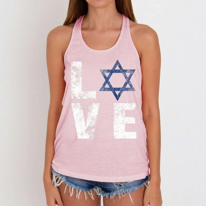 Retro I Love Israel Jewish Gifts Star of David Israeli Women's Knotted Racerback Tank