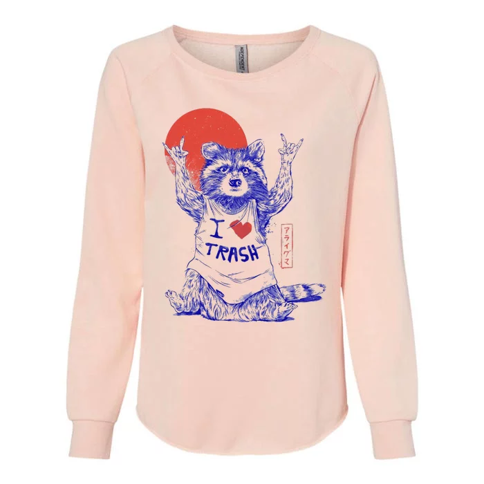 Raccoon I Love Trash Japanese Samurai Garbage Gang Womens California Wash Sweatshirt