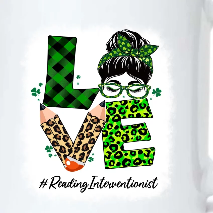 Reading Interventionist Love Bleached Messy Bun St Patricks Gift Black Color Changing Mug