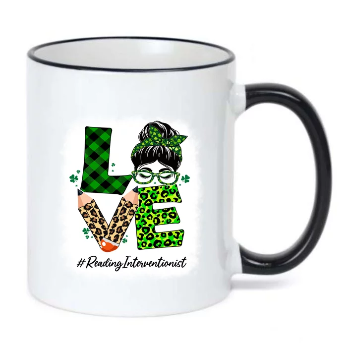 Reading Interventionist Love Bleached Messy Bun St Patricks Gift Black Color Changing Mug