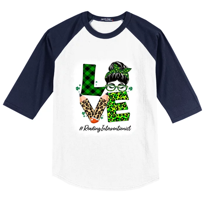 Reading Interventionist Love Bleached Messy Bun St Patricks Gift Baseball Sleeve Shirt