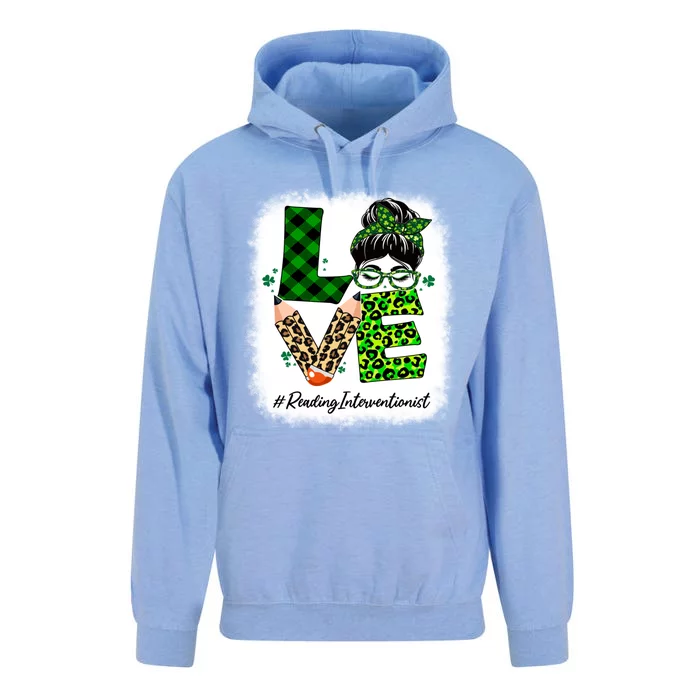 Reading Interventionist Love Bleached Messy Bun St Patricks Gift Unisex Surf Hoodie