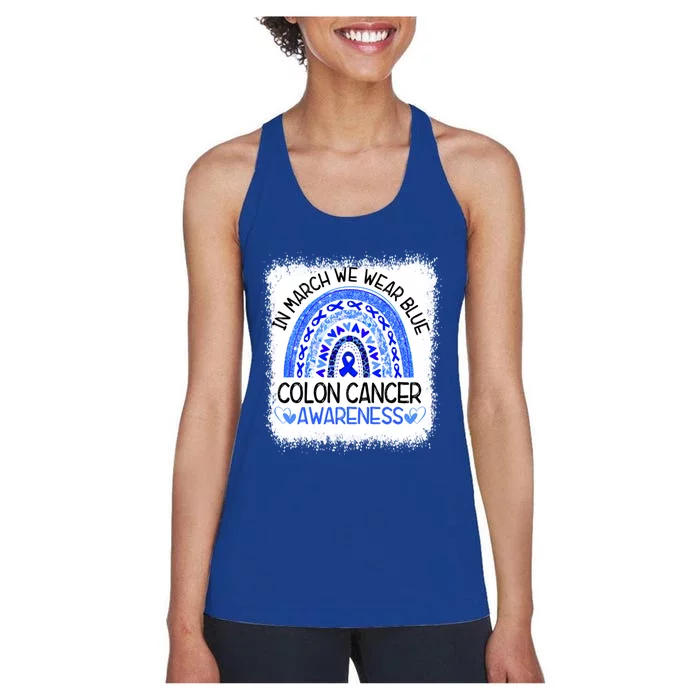 Rainbow In March We Wear Blue Colon Cancer Awareness Gift Women's Racerback Tank