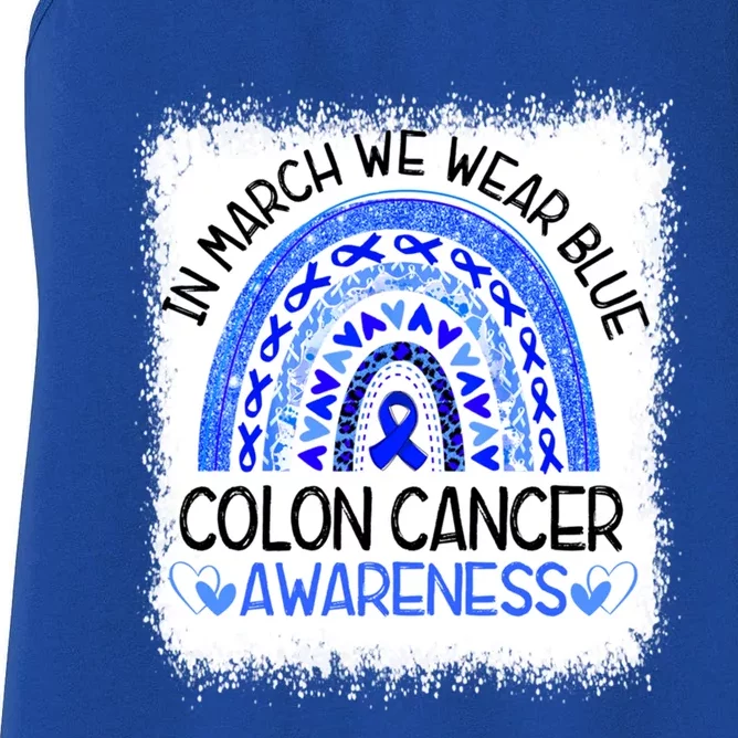 Rainbow In March We Wear Blue Colon Cancer Awareness Gift Women's Racerback Tank