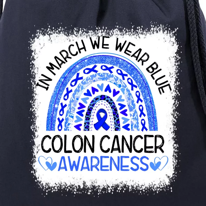 Rainbow In March We Wear Blue Colon Cancer Awareness Gift Drawstring Bag