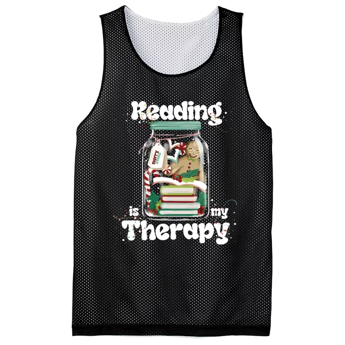 Reading Is My Therapy Christmas Reading Book Lover Mesh Reversible Basketball Jersey Tank