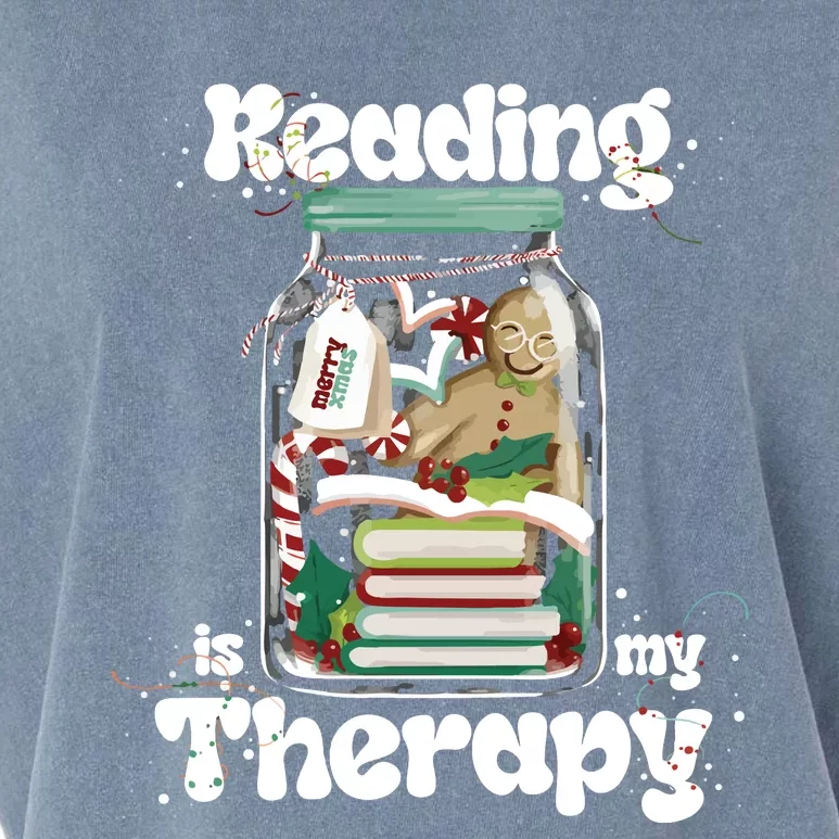 Reading Is My Therapy Christmas Reading Book Lover Garment-Dyed Women's Muscle Tee