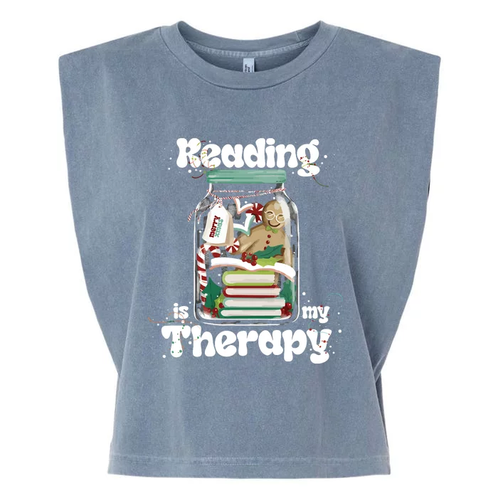 Reading Is My Therapy Christmas Reading Book Lover Garment-Dyed Women's Muscle Tee