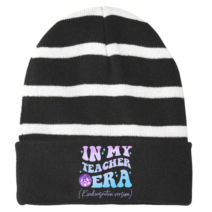 Retro In My Teacher Era Kindergarten Version Back To School Striped Beanie with Solid Band