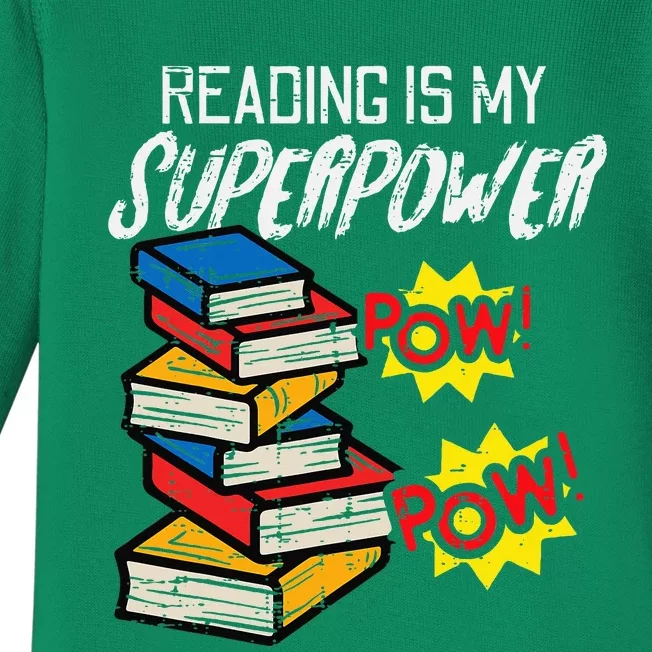 Reading Is My Superpower Funny Book Lover Bookworm Librarian Baby Long Sleeve Bodysuit