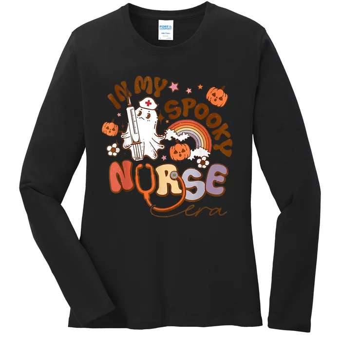 Retro In My Spooky Nurse Era Funny Spooky Nurse Halloween Ladies Long Sleeve Shirt