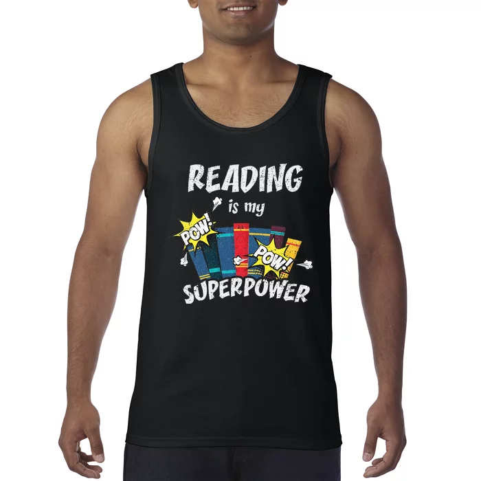 Reading Is My Superpower Fun Cute Book Hero Gift Tank Top