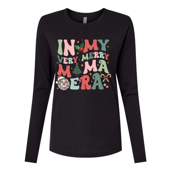 Retro In My Very Merry Mama Era Christmas Mama Disco Ball Womens Cotton Relaxed Long Sleeve T-Shirt