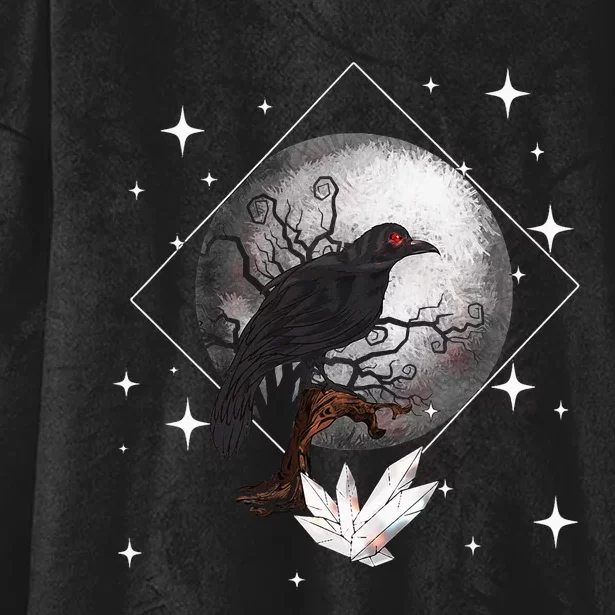 Raven In Moonlight Witchcraft Crow Occult Witchcraft Hooded Wearable Blanket