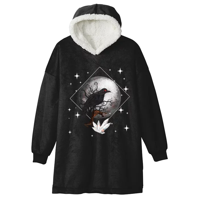 Raven In Moonlight Witchcraft Crow Occult Witchcraft Hooded Wearable Blanket