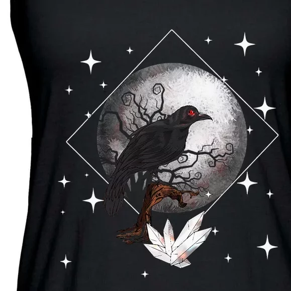 Raven In Moonlight Witchcraft Crow Occult Witchcraft Ladies Essential Flowy Tank