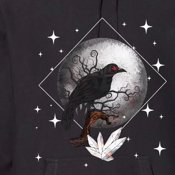 Raven In Moonlight Witchcraft Crow Occult Witchcraft Premium Hoodie