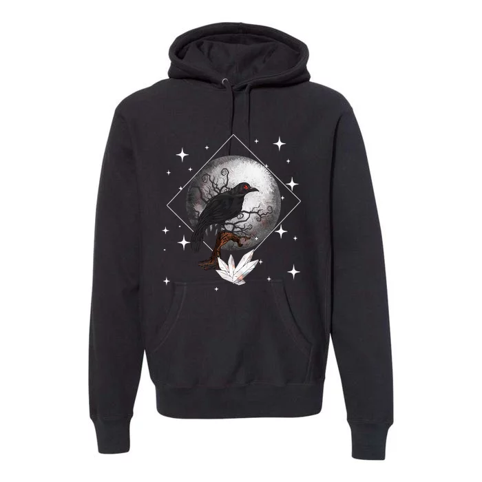 Raven In Moonlight Witchcraft Crow Occult Witchcraft Premium Hoodie