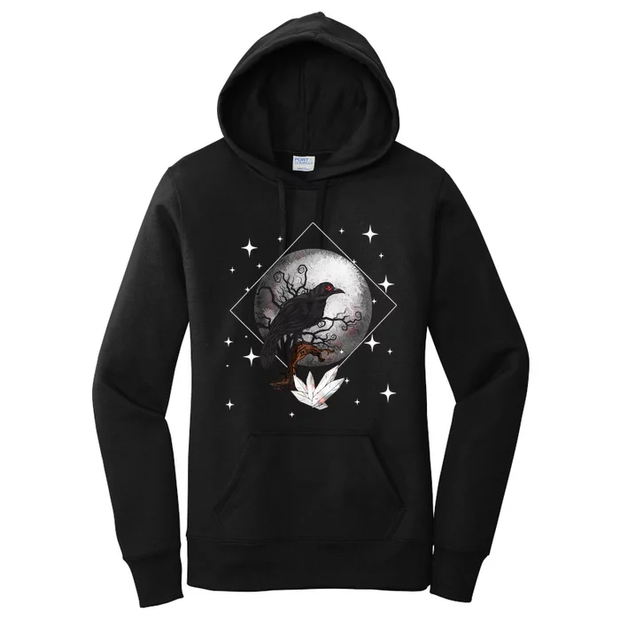 Raven In Moonlight Witchcraft Crow Occult Witchcraft Women's Pullover Hoodie