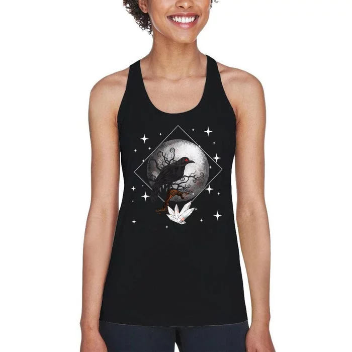 Raven In Moonlight Witchcraft Crow Occult Witchcraft Women's Racerback Tank