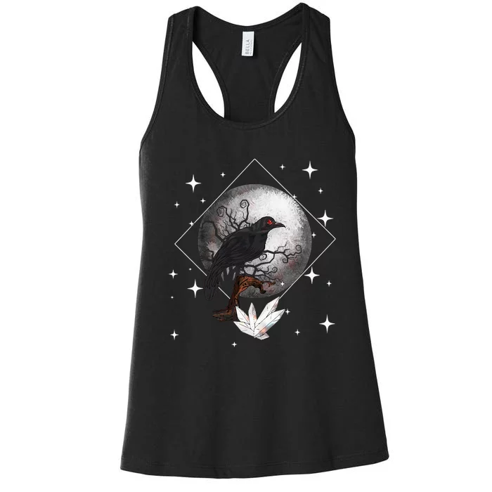 Raven In Moonlight Witchcraft Crow Occult Witchcraft Women's Racerback Tank