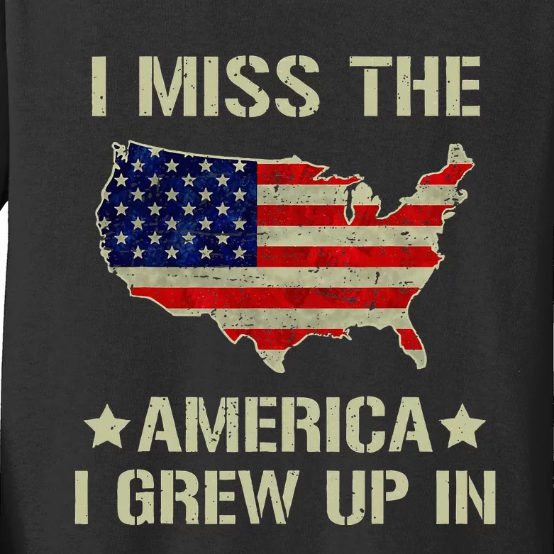 Retro I Miss The America I Grew Up In American Flag Kids Long Sleeve Shirt