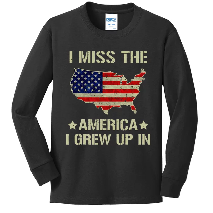 Retro I Miss The America I Grew Up In American Flag Kids Long Sleeve Shirt