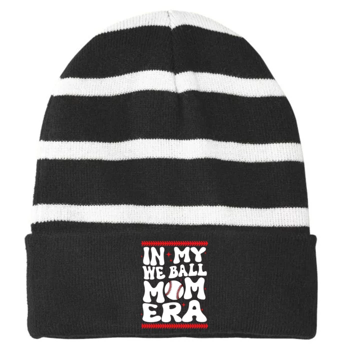 Retro In My We Ball Mom Era Baseball Lover Team Striped Beanie with Solid Band