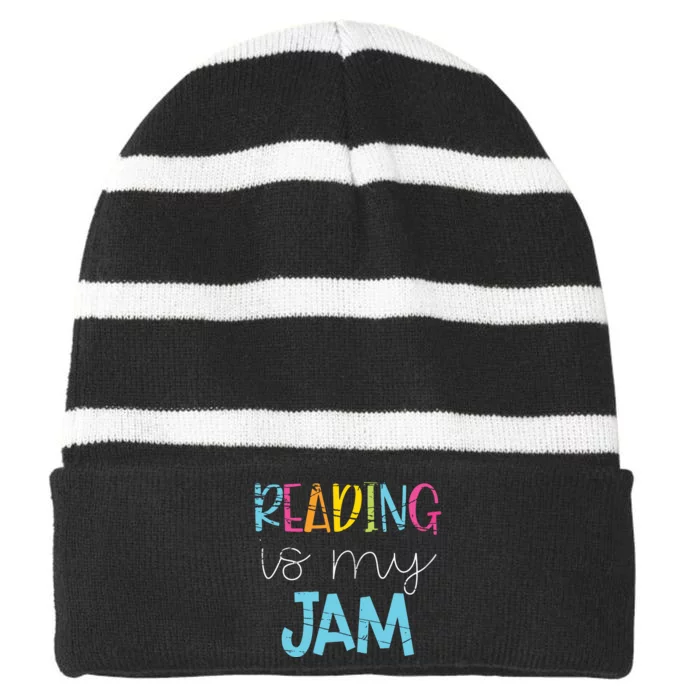 Reading Is My Jam Read Teacher ELA Teacher Striped Beanie with Solid Band