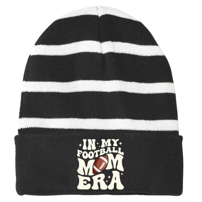 Retro In My Football Mom Era Football Mama Striped Beanie with Solid Band