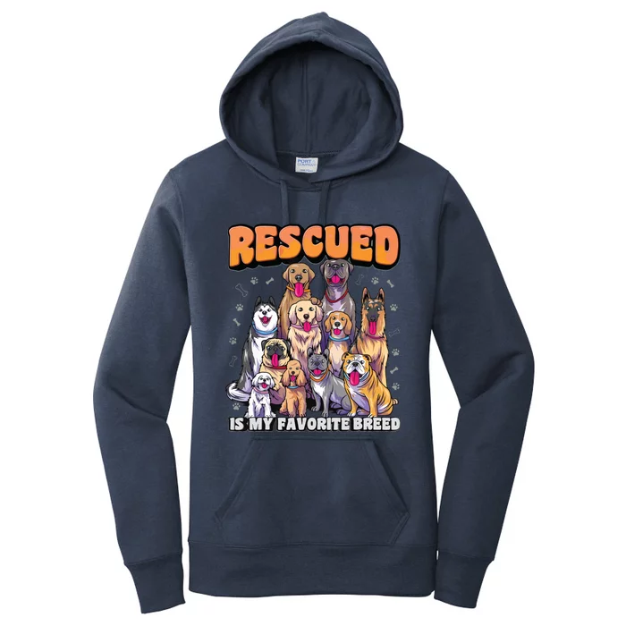 Rescued Is My Favorite Breed Shirts Animal Rescue Dog Rescue Women's Pullover Hoodie