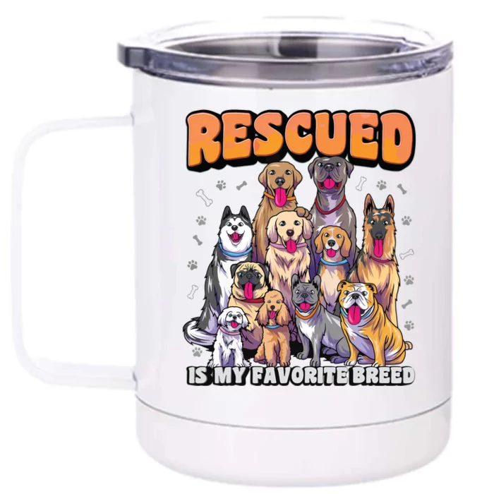 Rescued Is My Favorite Breed Shirts Animal Rescue Dog Rescue Front & Back 12oz Stainless Steel Tumbler Cup