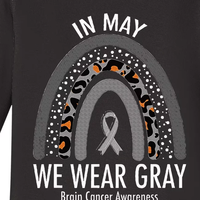 Rainbow In May We Wear Gray Brain Cancer Awareness Month Baby Long Sleeve Bodysuit