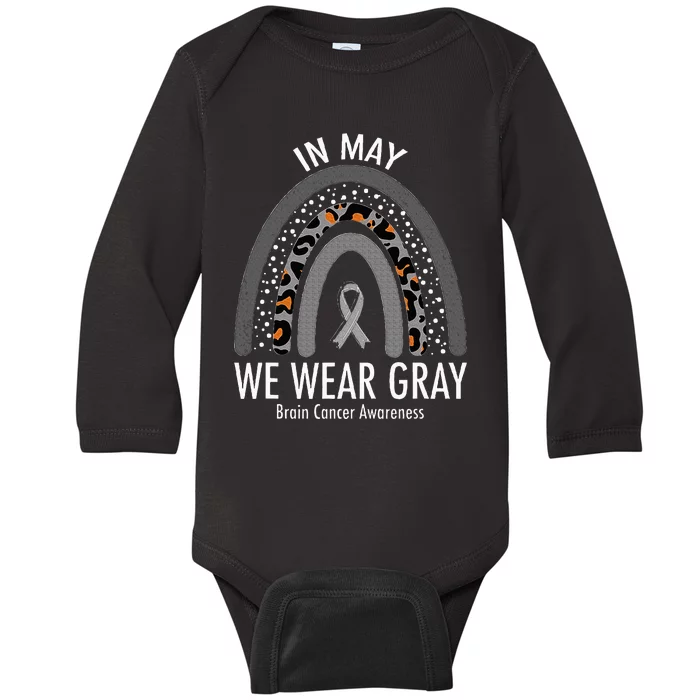 Rainbow In May We Wear Gray Brain Cancer Awareness Month Baby Long Sleeve Bodysuit