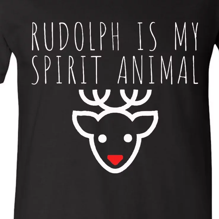 Rudolph Is My Spirit Animal Christmas Eve V-Neck T-Shirt