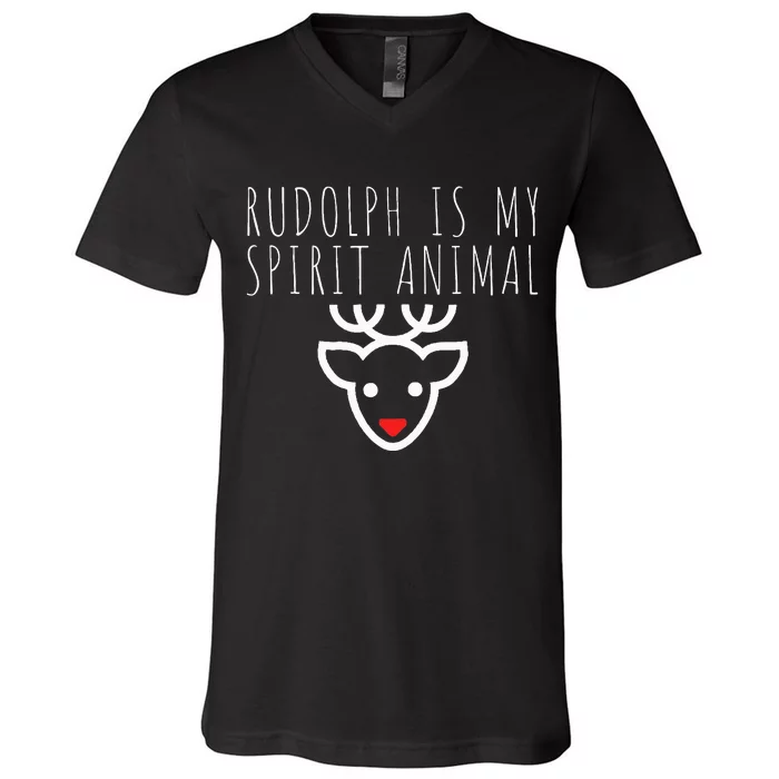 Rudolph Is My Spirit Animal Christmas Eve V-Neck T-Shirt