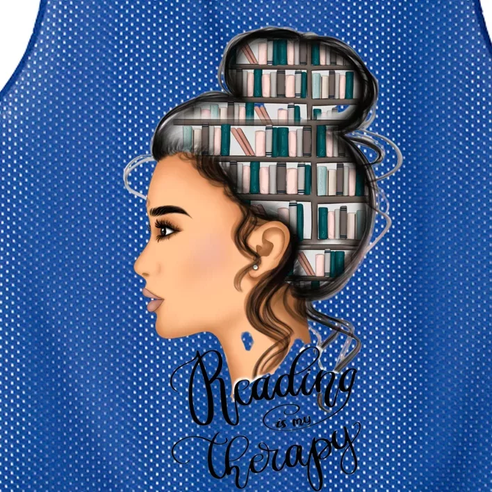 Reading Is My Therapy Messy Bun Gift Mesh Reversible Basketball Jersey Tank