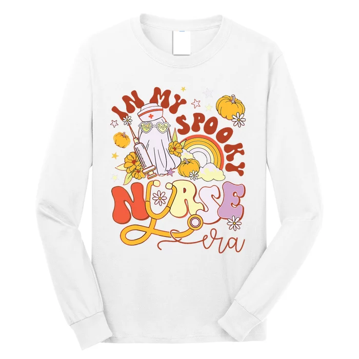 Retro In My Spooky Nurse Era Nicu Halloween Ghost Pumpkin Long Sleeve Shirt