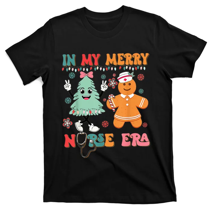 Retro In My Merry Nurse Era Christmas Gingerbread Er Ed ICU T-Shirt