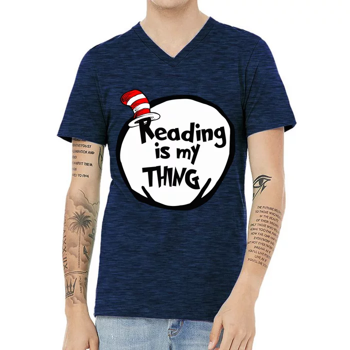 Reading Is My Thing Funny Bookworm Reading Lover Gift V-Neck T-Shirt