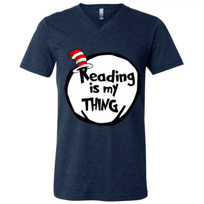 Reading Is My Thing Funny Bookworm Reading Lover Gift V-Neck T-Shirt